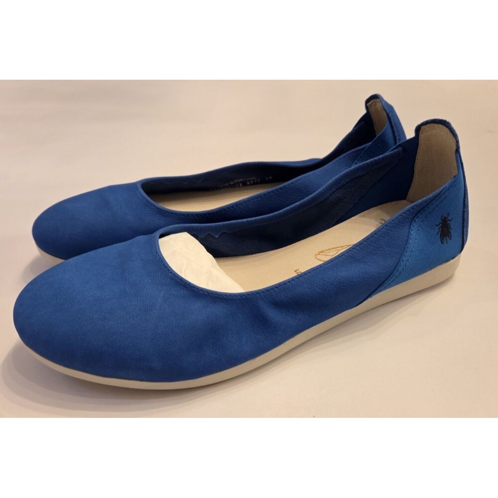 FLY London Blue Leather Cupido Flats Womens 39 US 8-8.5 Slip On Comfort Shoes